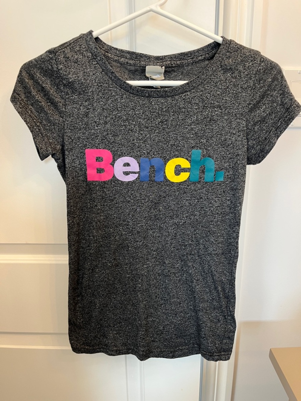 Bench Girls' Heather Charcoal Tee with Multi-Color Logo